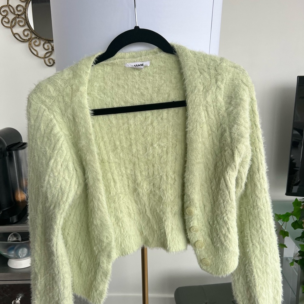 Garage green fuzzy cropped cardigan (M)